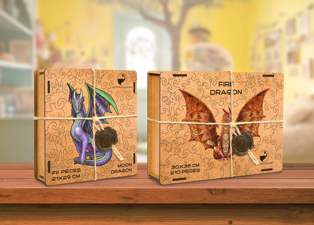 Piece Together Fantasy: Dive into the Mythical World with the Dragon and Fire Dragon Wooden Puzzle Duo