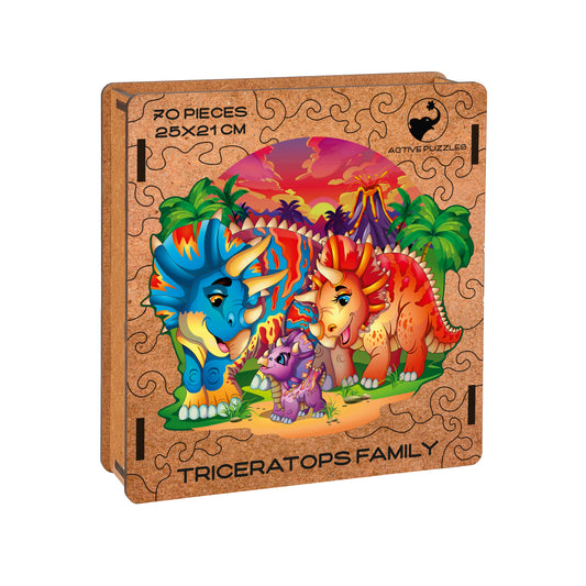 Familia de Dinosaurios Triceratops Puzzle de Madera