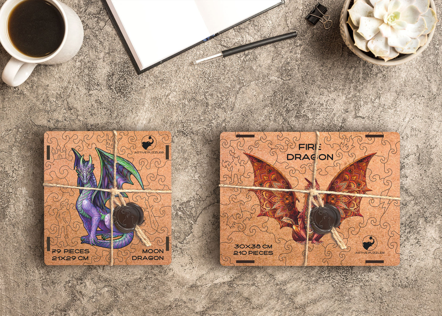 Dragons Wooden Puzzles Pack, Dragon and Fire Dragon Wooden Special Premium Pack of 2 Puzzles Active Puzzles