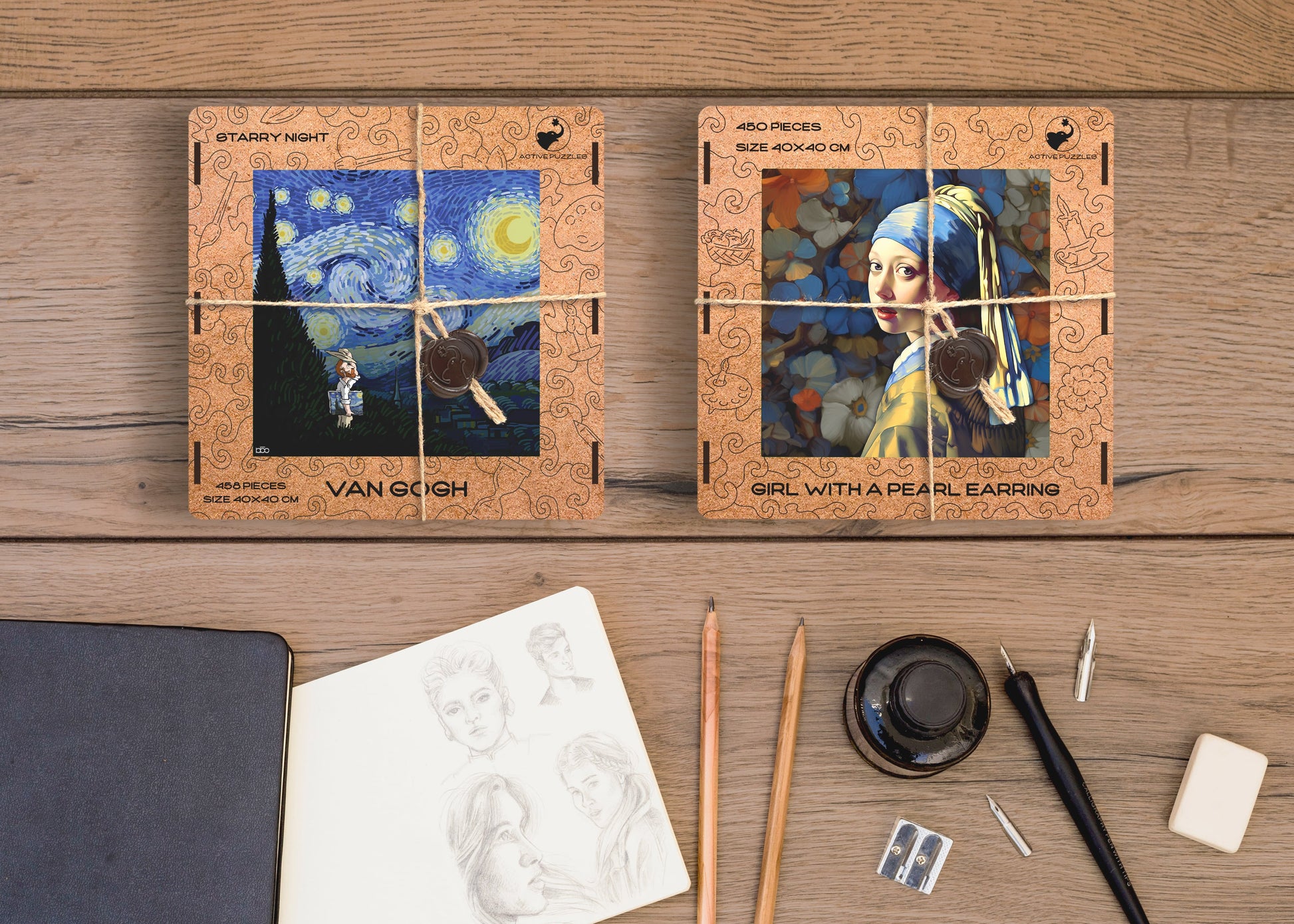 Dutch Masters Van Gogh and Vermeer Wooden Special Premium Pack of 2 Puzzles Active Puzzles