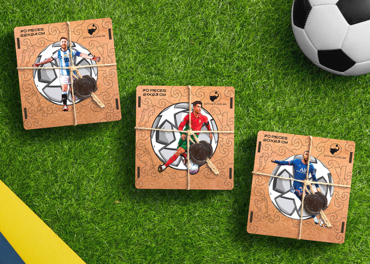 Pack Footballeurs: Pack Premium Spécial Football de 3 Puzzles en Bois 