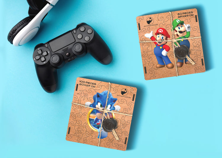 Pack Jeux Vidéo: Mario &amp; Luigi et Sonic Wooden Special Premium Pack de 2 Puzzles