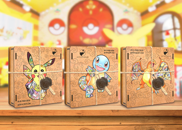 Pokemon, Squirtle & Charizard Wooden Special Premium Pack de 3 puzzles