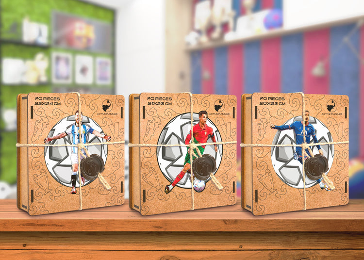 Pack Futbol - Pack Premium de 3 Puzzles de madera de leyendas del fútbol