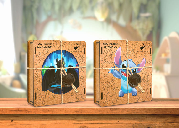 Pack Premium especial de madera de Toothless & Stitch de 2 puzzles