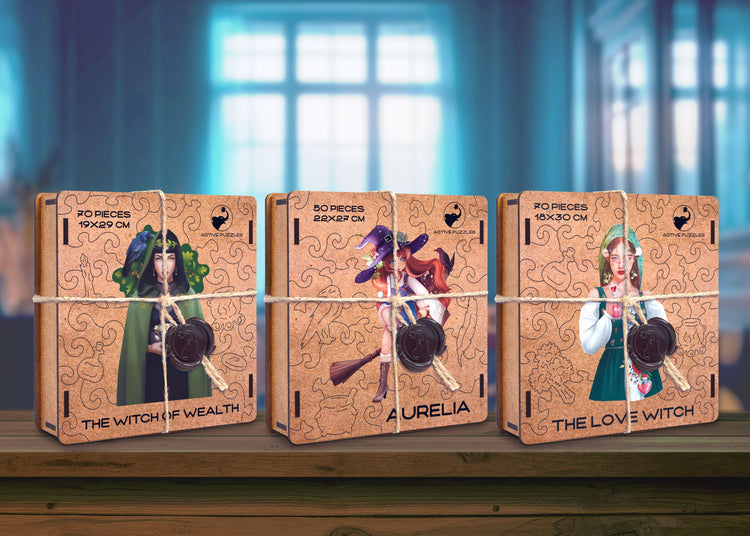 Pack Sorcières: Sorcière de la Richesse, Sorcière de l'Amour et Sorcière Aurelia en Bois Spécial premium Pack de 3 puzzles