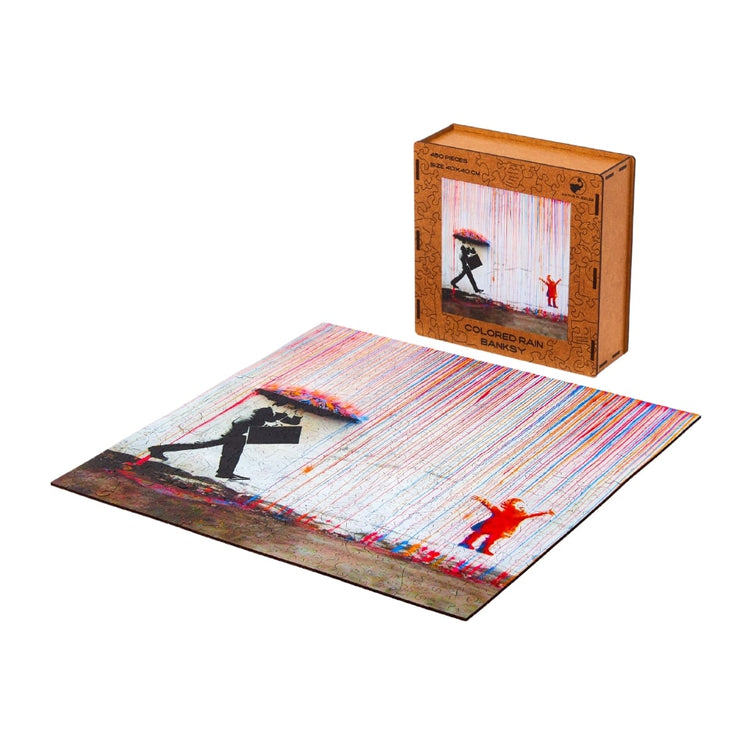 Colored Rain Banksy Wooden Puzzle Full View