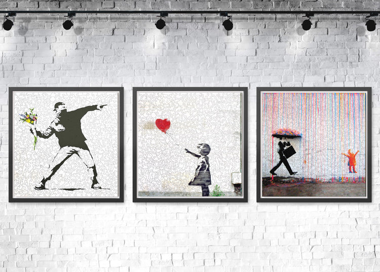 Banksy Pack, Flower, Red Balloon and Colored Rain Wooden Special Premium Pack of 3 Puzzles