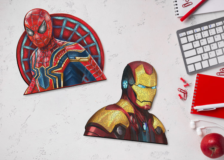 Pack Héroes, Ironman, Spiderman Especial Premium Pack de 2 Puzzles de Madera