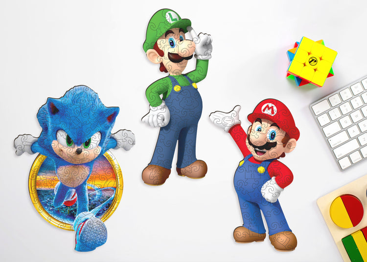 Pack Jeux Vidéo: Mario &amp; Luigi et Sonic Wooden Special Premium Pack de 2 Puzzles