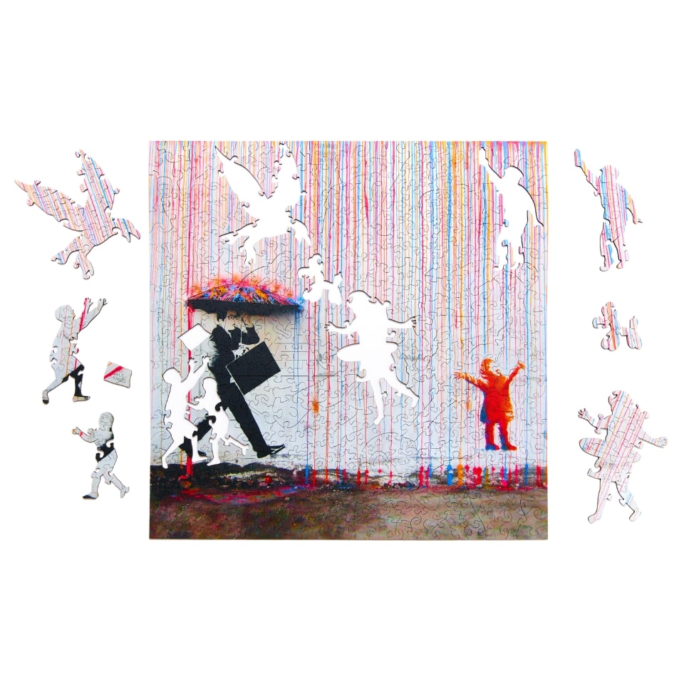 Colored Rain Banksy Wooden Puzzle Pieces