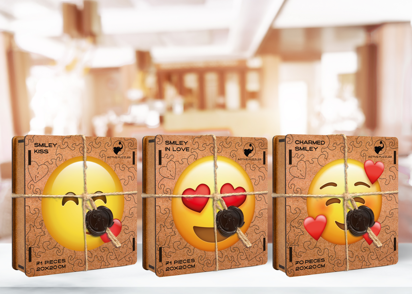 Emojis Wooden Special Pack of 3 Puzzles 😘 😍 🥰 Active Puzzles