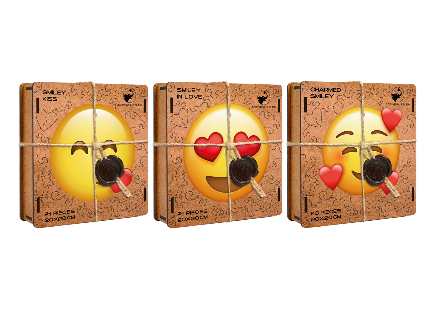 Emojis Wooden Special Pack of 3 Puzzles 😘 😍 🥰 Active Puzzles
