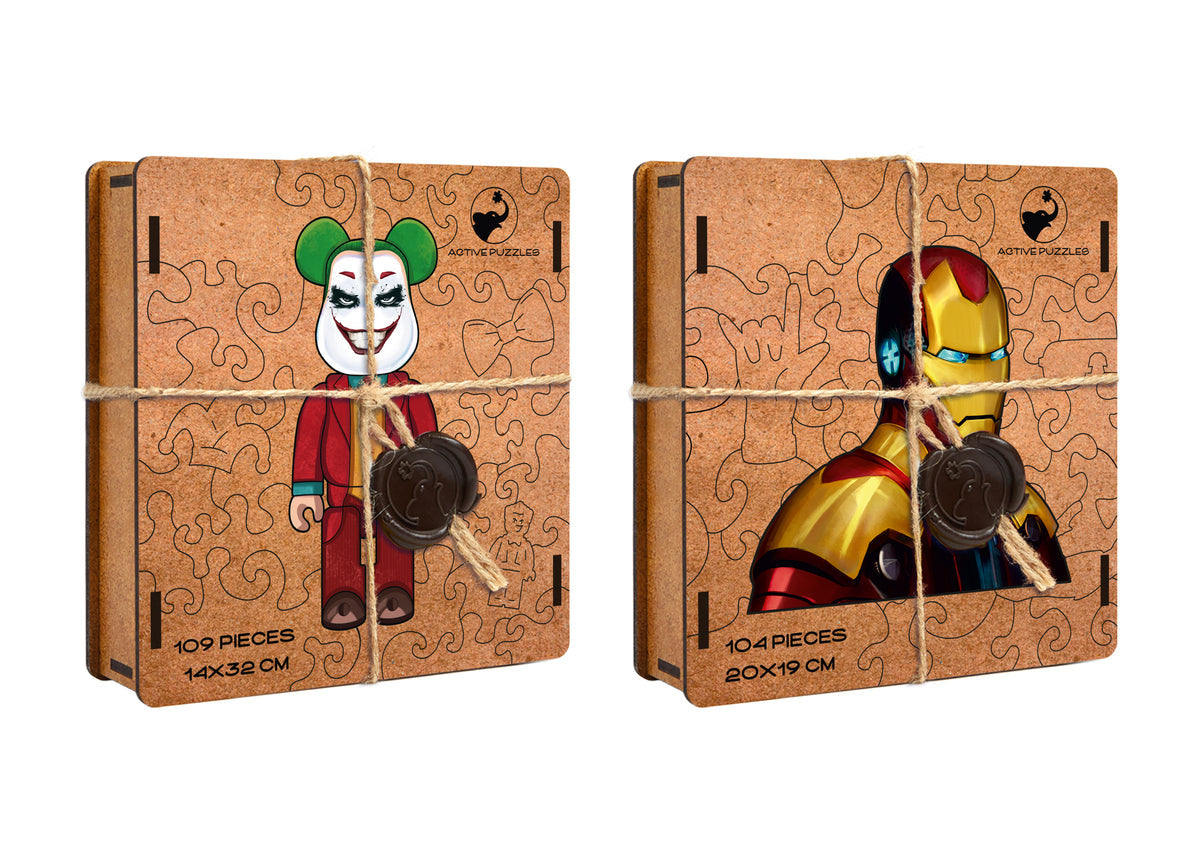 Bear Joker & Iron Pack Special Pack of 2 Wooden Puzzles Active Puzzles
