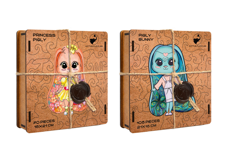 Pigly Pink & Green Pack Wooden Special Premium Pack of 2 Puzzles