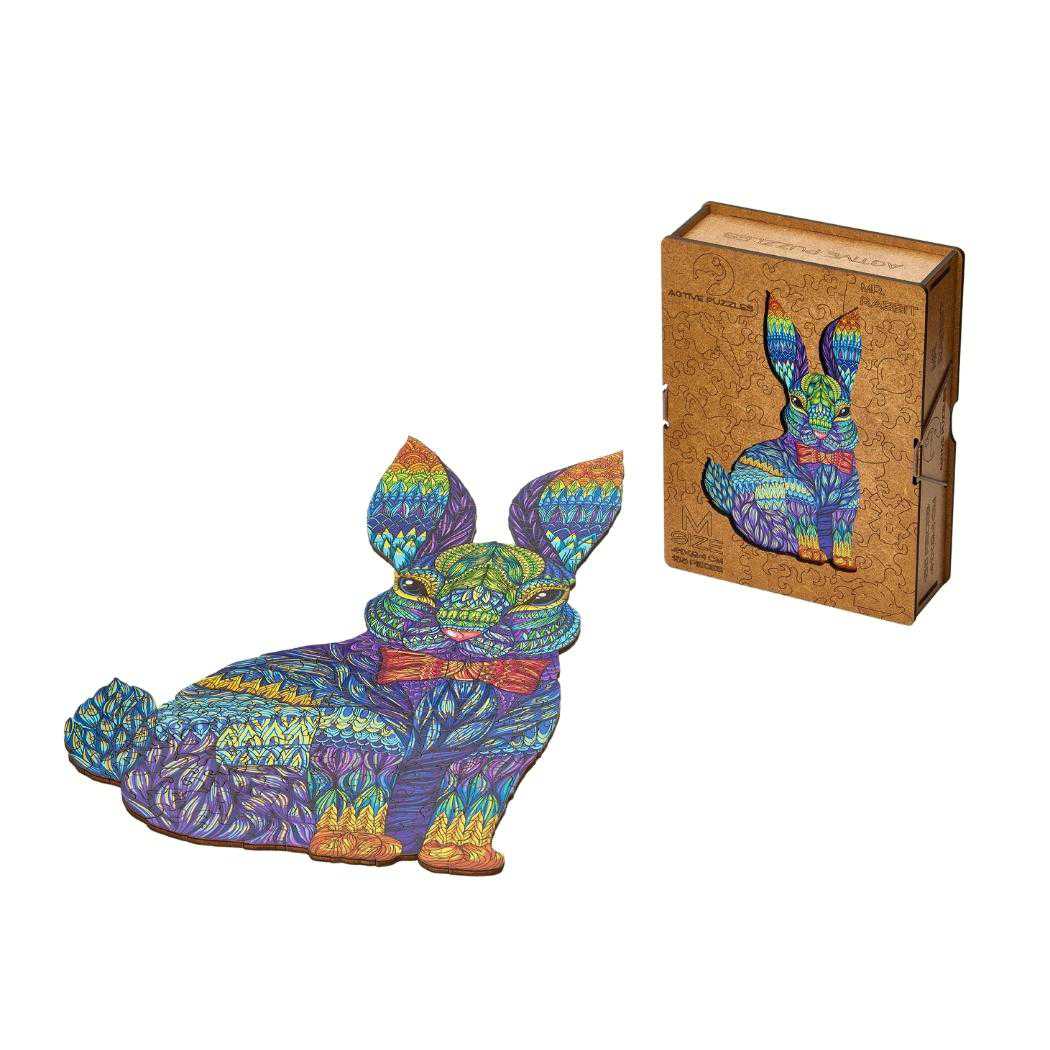 Wood Puzzle Bunny Rabbit Handmade Large Simple Four Parts and 