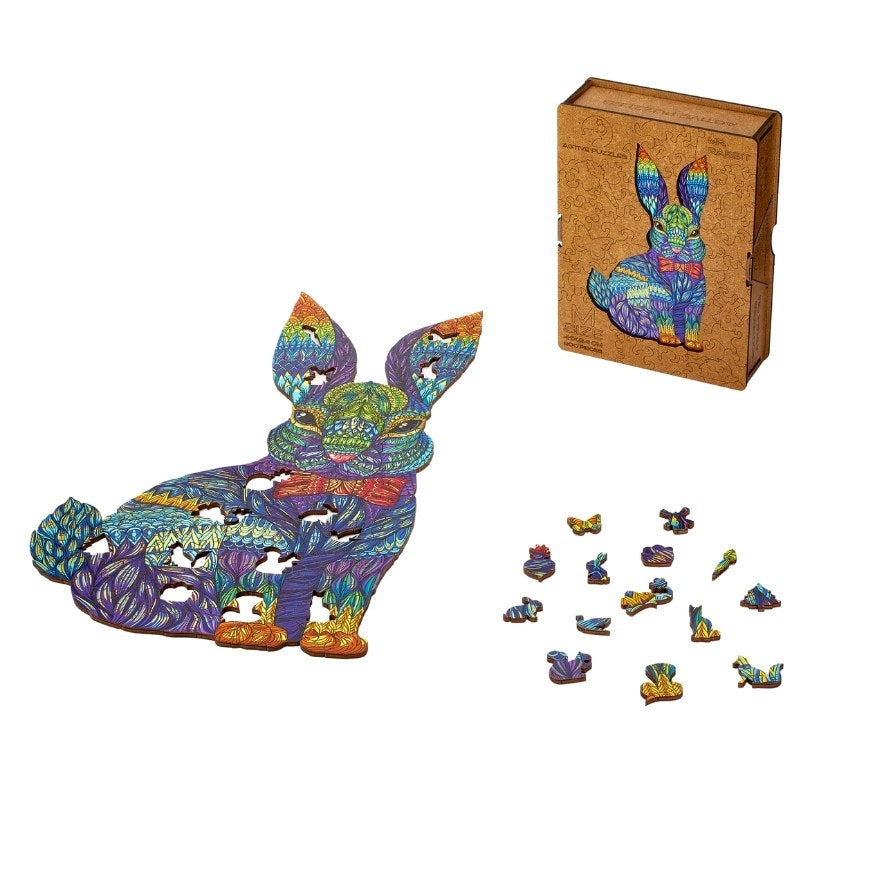 Horizontal Rabbit And Wooden Puzzles Box