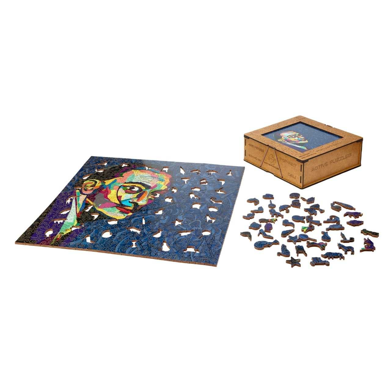 Missing Salvador Dalí wooden puzzles and boxSalvador Dalí wooden puzzle board, box and pieces