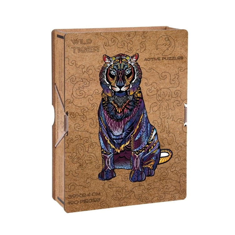 Tigre Multicolore Sauvage | Puzzle en bois | 39 × 24 cm | 190 pièces