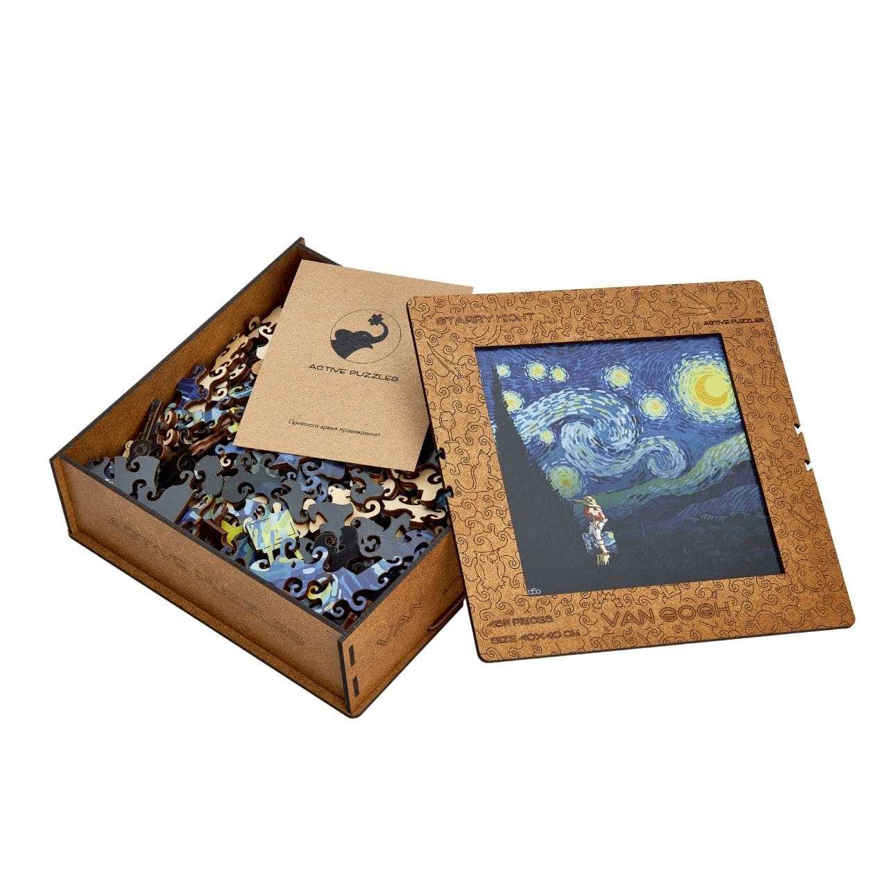 starry night wooden puzzle open box